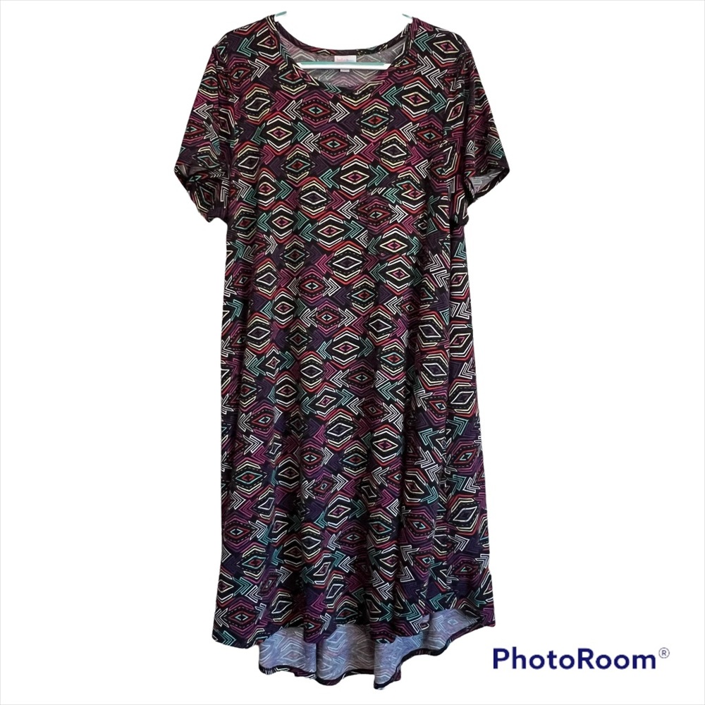 Plus Size 3XL - Lularoe Carly - Multicolored Patterned Dress